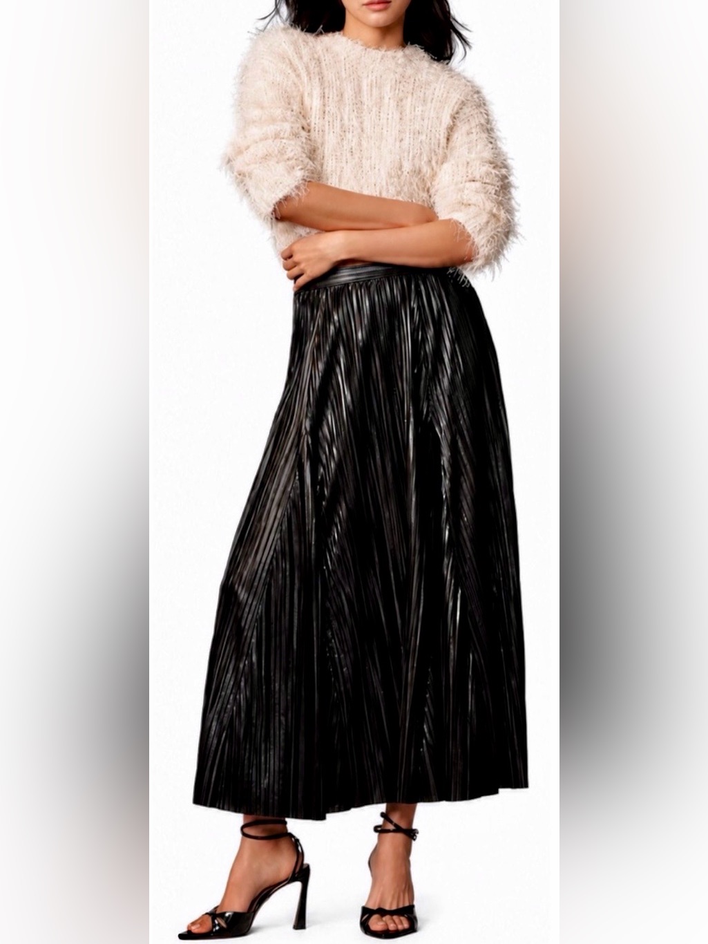 Anthropologie Metallic Pleated Midi Skirt In Black